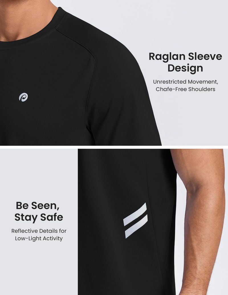 PINSPARK Men's Quick Dry Athletic Workout T-Shirts Moisture Wicking Running Shirts Short Sleeve Gym Tee Black