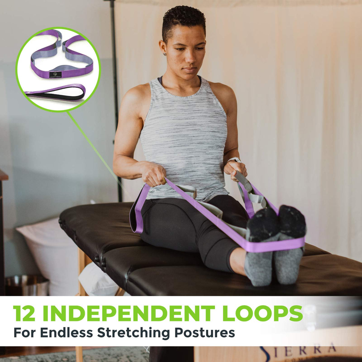 Gradient Fitness Stretching Strap for Physical Therapy, 12 Multi-Loop Stretch Strap 1" W x 8' L, Neoprene Handles, Physical Therapy Equipment, Yoga Straps for Stretching, Leg Stretcher (Purple)