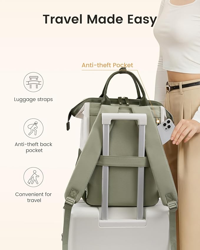 LOVEVOOK Laptop Backpack for Women with Giant Tumbler Holder,15.6 inch Professional Nurse Teacher Backpack Computer Laptop Bag,Cute Waterproof Travel Backpack Purse Work College Bag, Beige-Khaki