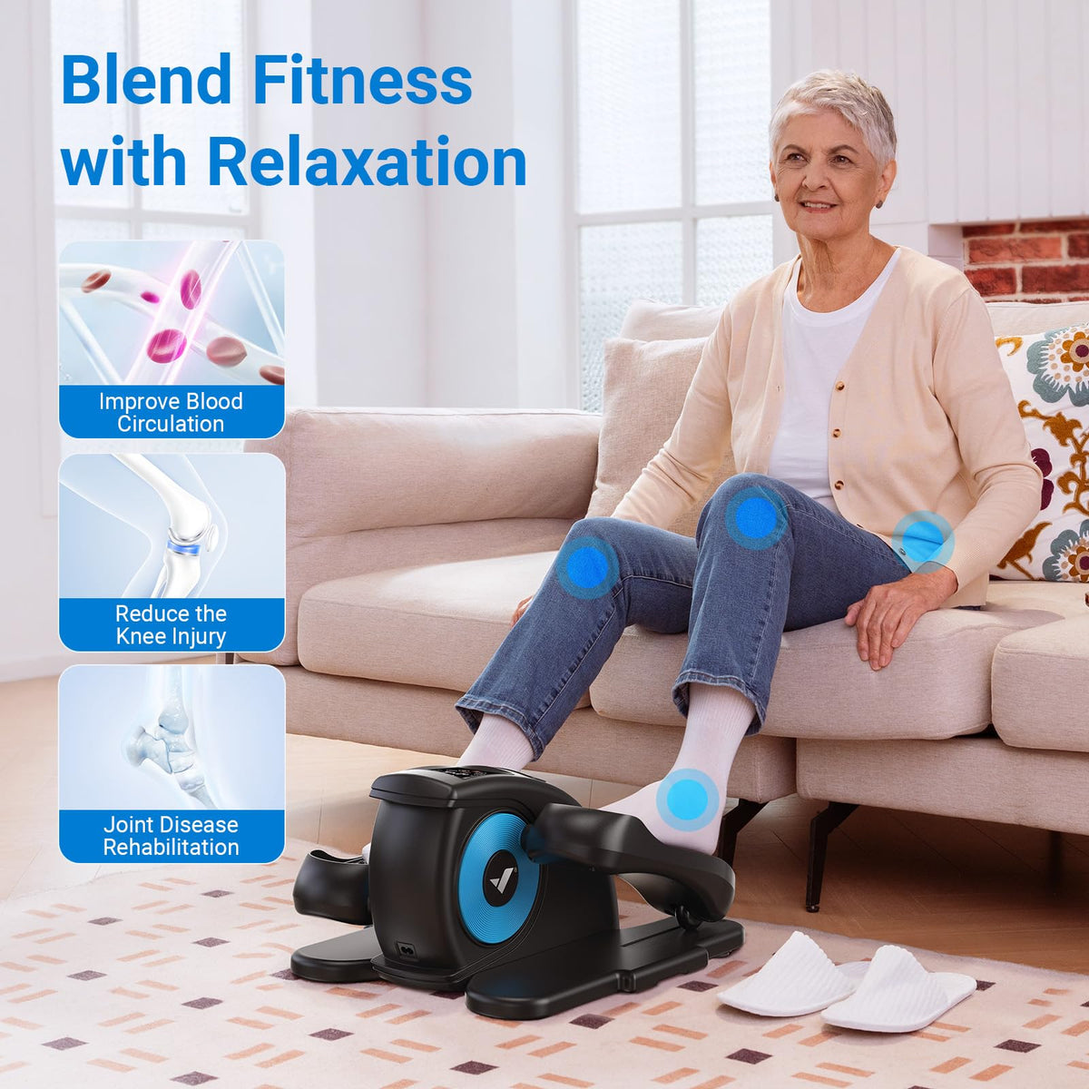 MERACH Under Desk Elliptical Machine, Leg Exerciser While Sitting for Seniors Adults Fully Assembled, Elliptical Exercise Machine Portable Electric Pedal with Remote Control&12 Auto Mode