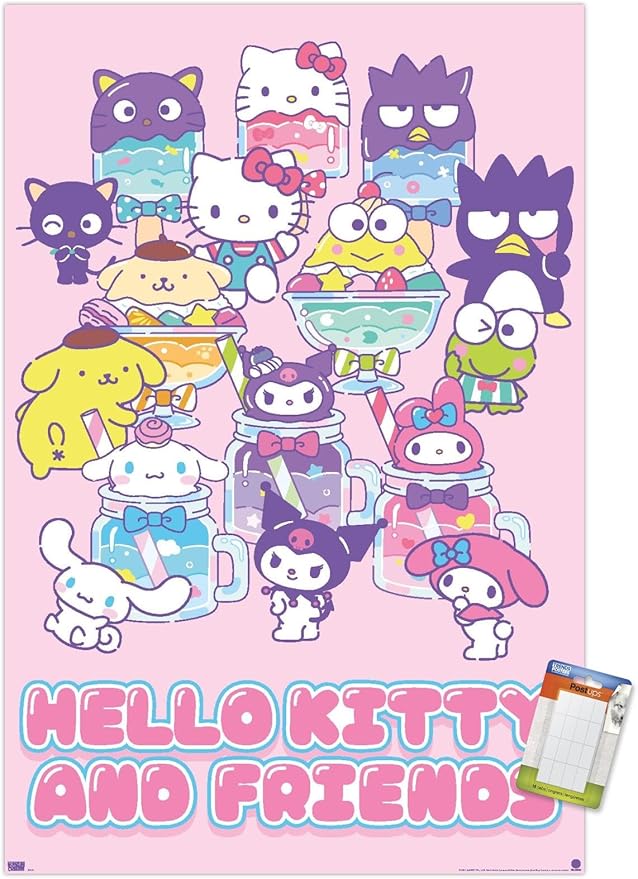 Trends International Hello Kitty and Friends: 24 Summer Fresh - Group Wall Poster, 34L x 22.4W, Premium Poster & Mount Bundle