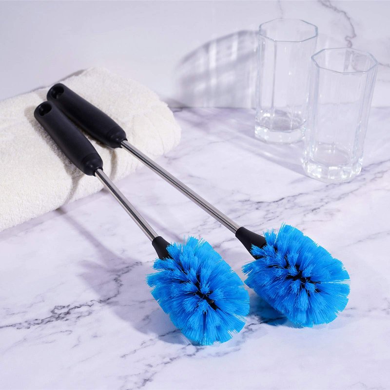 MOSOLAN Stainless Steel Bottle Brush with Replaceable Head, 2 Pack Long Handle Scrubbing Brush for Water Bottles, Glasswares, Mugs, Flasks, Tumblers, Vases, and Kitchen Sink, Blue, 15 in
