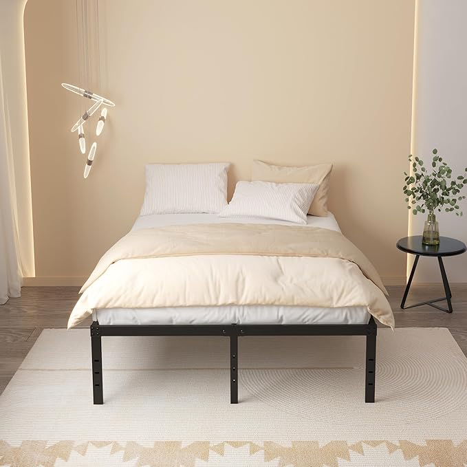 20 Inch Queen Bed Frame No Box Spring Needed, Heavy Duty Metal Queen Platform Bed Frame Support Up to 3000 lbs, Easy Assembly, Noise Free, Black