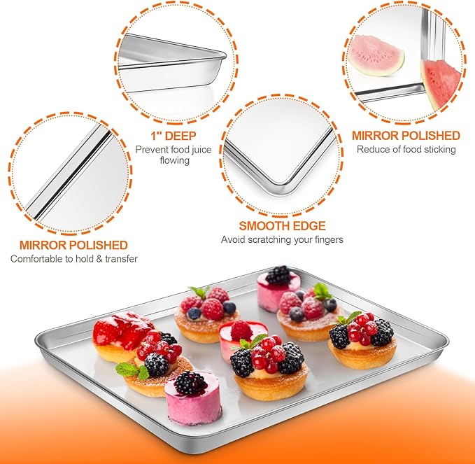 12-Piece 16 Inch Baking Sheet for Baking, Stainless Steel Cookie Sheet