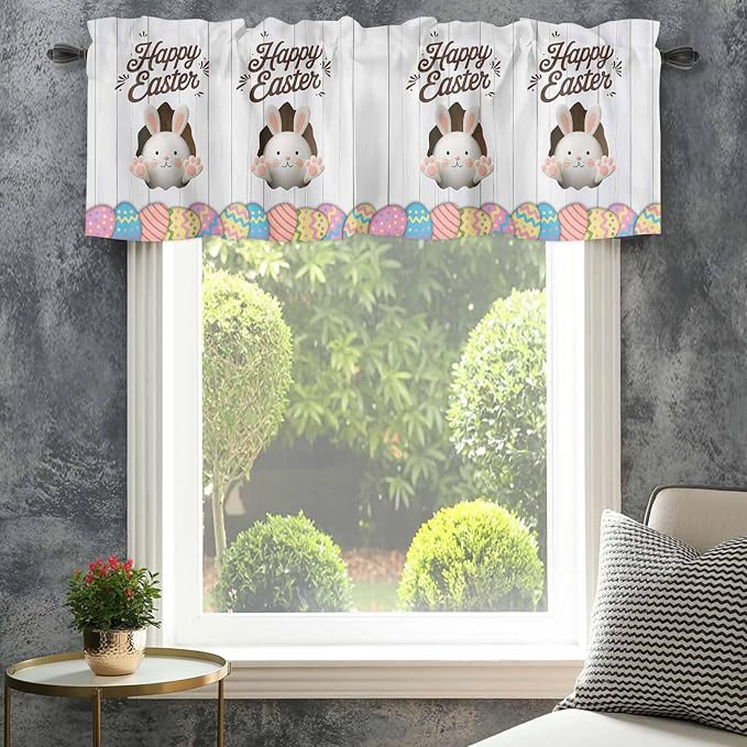 Grey Easter Curtain Valances for Windows, Kitchen Valance Window Treatment