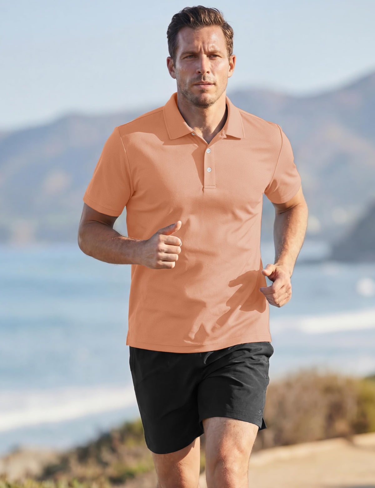 TACVASEN Mens Golf Shirt Dry Fit Mens Polo Shirts Short Sleeve Performance Golf Polos for Men with Collar Work Shirts Apricot, 3XL