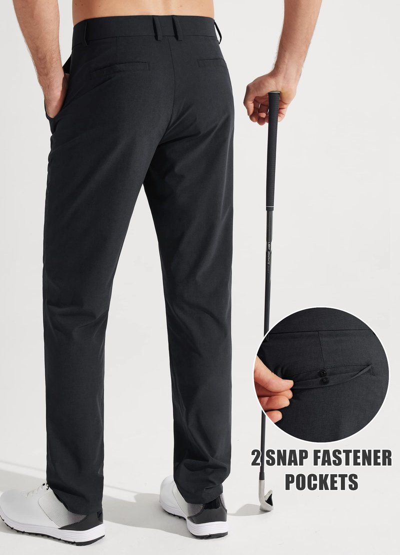 Libin Mens Golf Pants Classic Fit Stretch Work Dress Pants 32" Quick Dry Lightweight Business Casual Trousers Comfort Water Resistant, Black, 34W x 32L