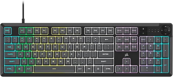 Corsair K55 CORE RGB Membrane Wired Gaming Keyboard – Quiet, Responsive Switches – Spill Resistance – Ten-Zone RGB – Media Keys – iCUE Compatible – QWERTY NA – PC, Mac – Gray