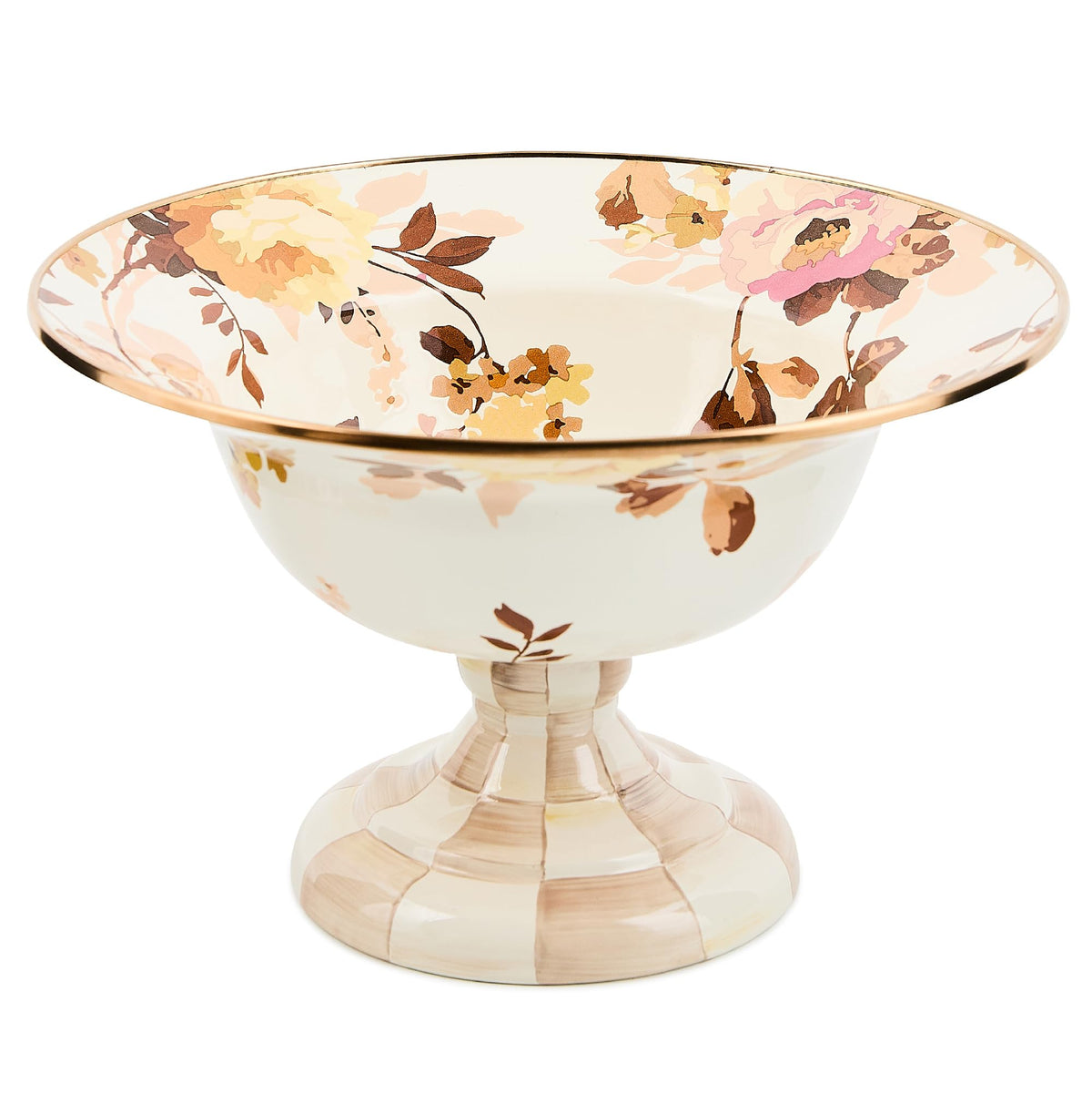 MACKENZIE-CHILDS Enamel Compote, Large, Pink-and-White Rosy Check