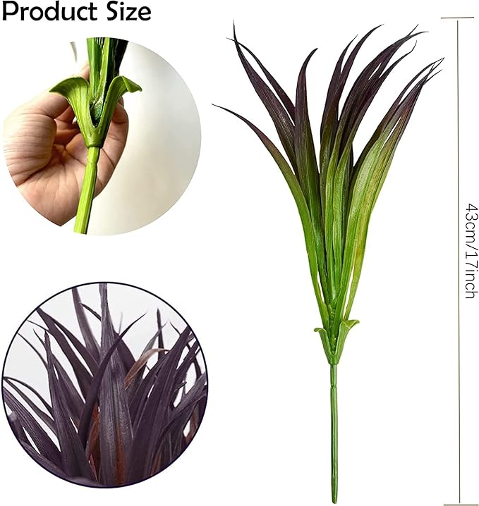 16pcs Artificial Plants Outdoor Flowers UV Resistant Fake Tall Grass Plants Faux Tropical Shrubs Plastic Greenery Bushes Front Porch Patio Garden Outside Decoration (Purple)