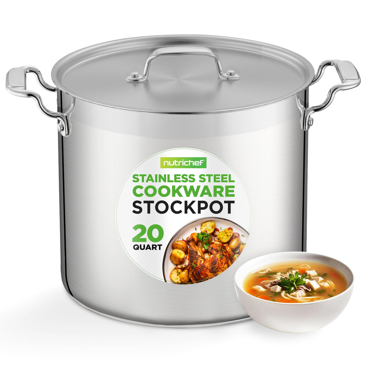 Nutrichef Stainless Steel Cookware Stockpot, 35 Quart Heavy Duty Induction Soup Pot With Stainless Steel Lid And Strong Riveted Handles, Even Heat Distribution, Compatible With Most Cooktops
