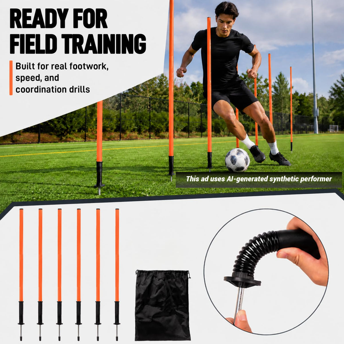 Nbguigdstr 6Pcs 5FT Agility Training Poles, Adjustable Speed and Agility Training Equipment Sports Training Sticks(Orange)