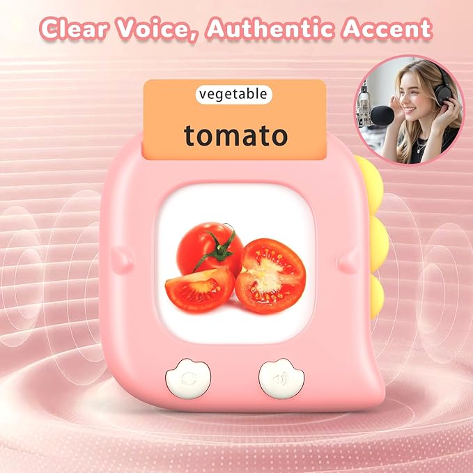 Kidzdo 520 ABCs Sight Word Talking Flash Cards for Toddlers, Easter/Birthday Gifts for 2 3 4 5 6 Year Old Girls, Early Educational Toys, Pocket Speech Learning Toys for Autistic Kids Ages 2-6, Pink