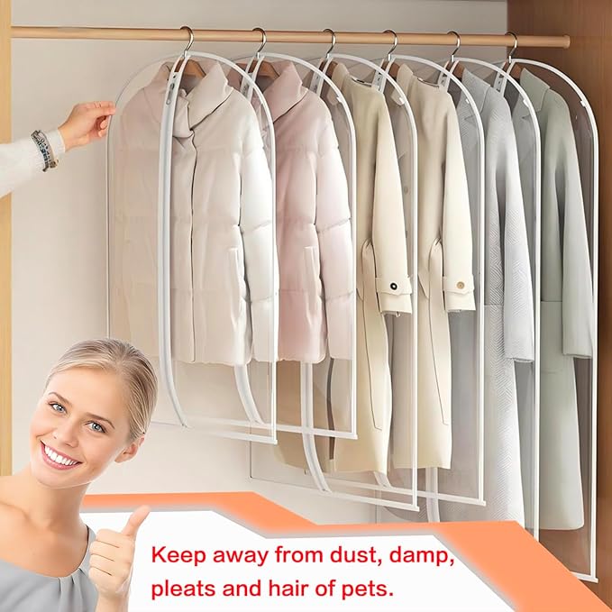 Clear Garment Bags Clothes Covers for Closet Storage (set of 12) Closet Cover for Open Closet Hanging Clothes Travel Bag Clothes Bags with Zipper Gown Garment Bag for Long Dresses