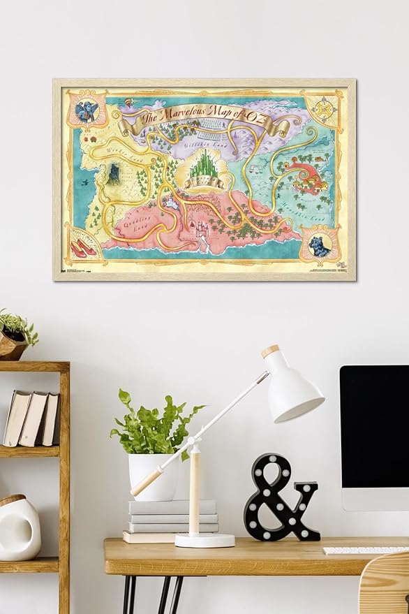 The Wizard Of Oz - Map Wall Poster, 34L" x 22.4W", Blonde Framed Version
