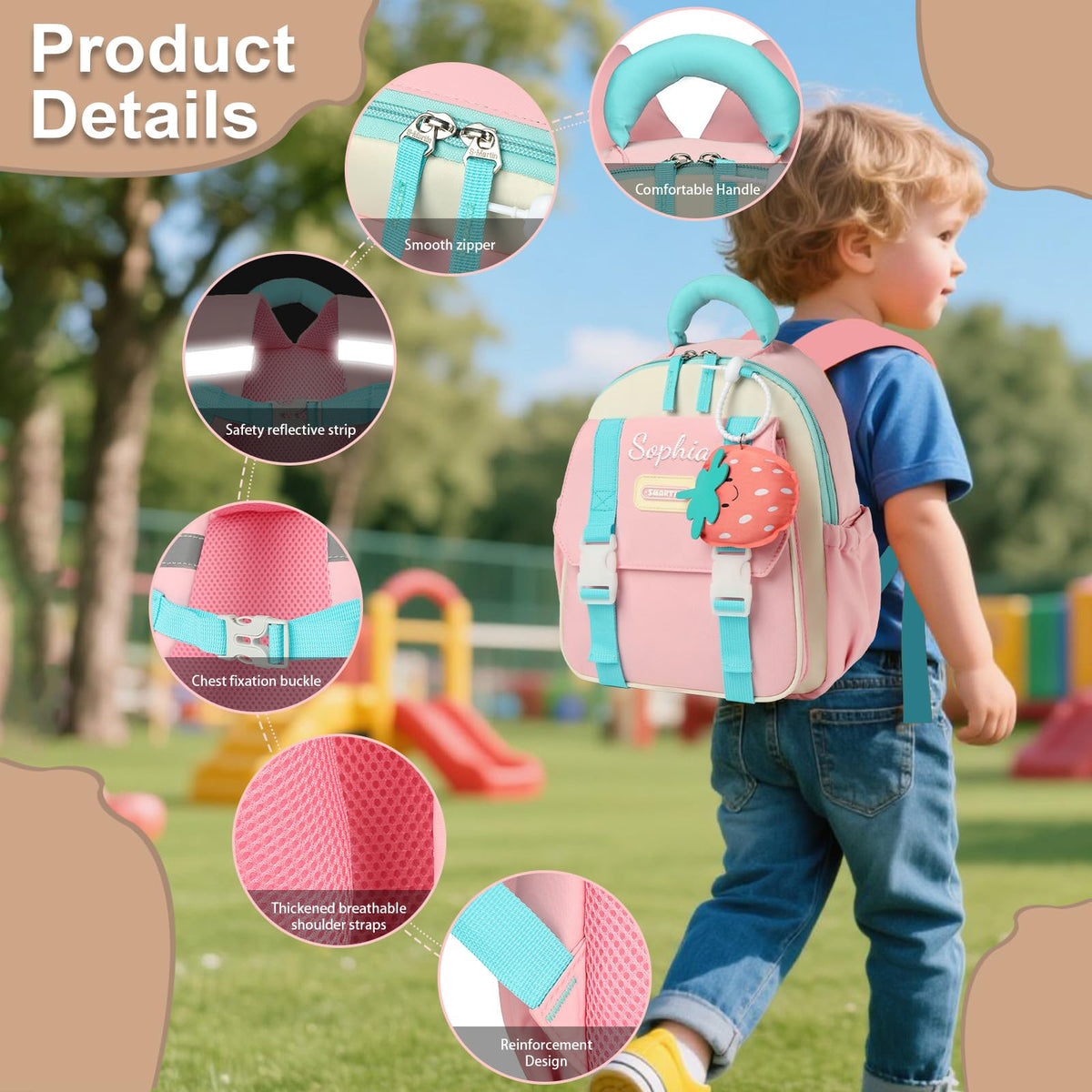 Personalized Kids Backpack Custom Embroidered Name Toddler School Bag for Girls Boys Preschool Kindergarten (brown)