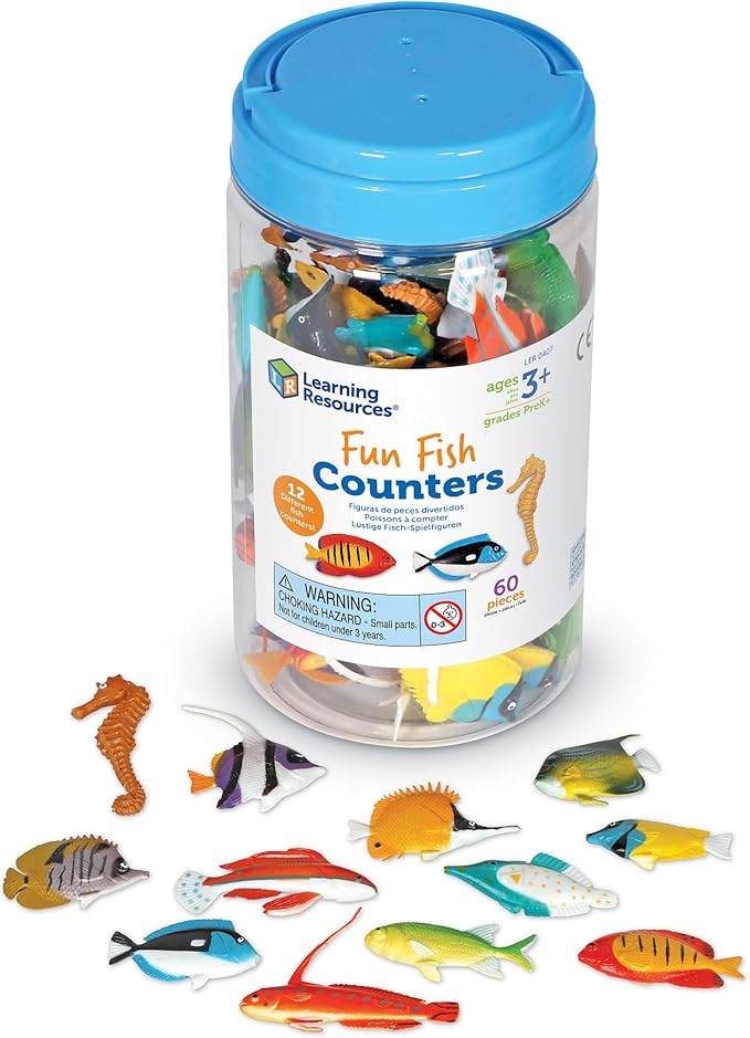 Learning Resources Fun Fish Counters, Set of 60, Ages 3+, Educational Counting and Sorting Toy, Fine Motor Skills ,Animal Toys for Kids