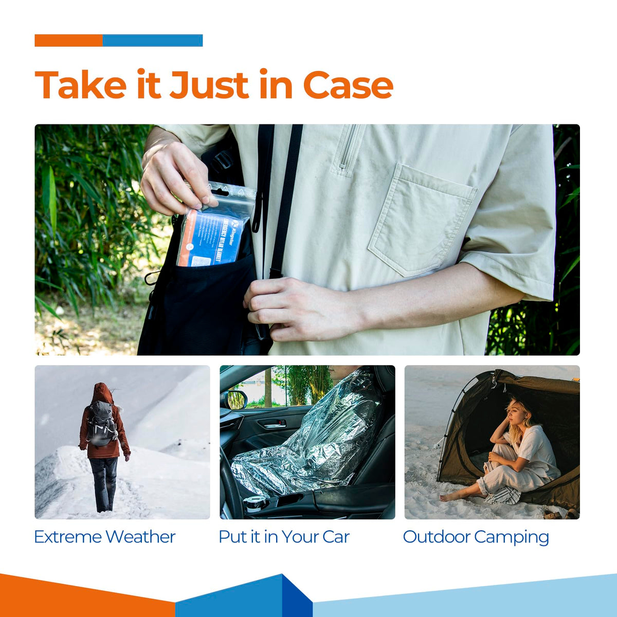 Emergency Blankets 4 Packs, 84" L x 52" W, Reusable Mylar Thermal Blankets for Survival Gear, Ideal for Camping, Hiking & First Aid, Retains 90% Body Heat in Cold, Snow & Winter Emergencies