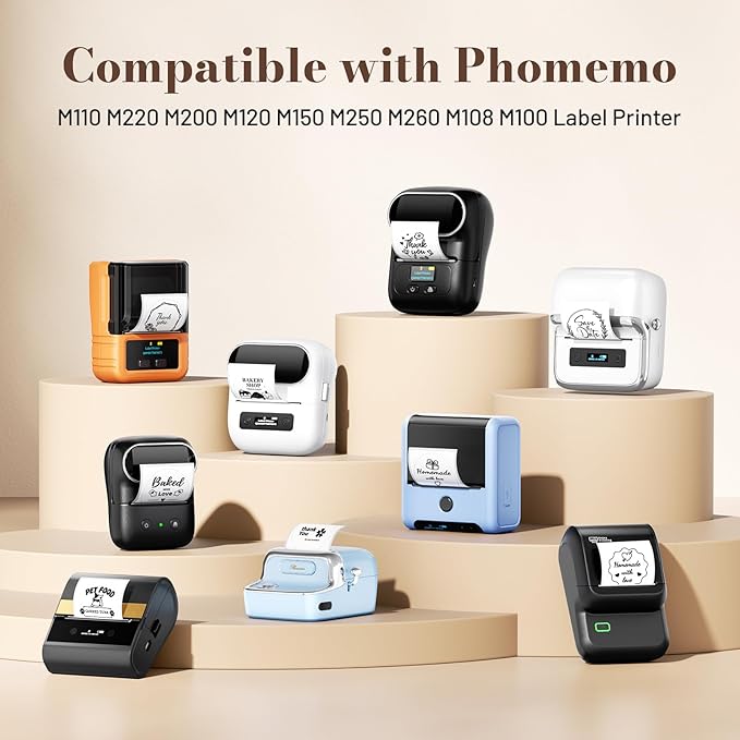 Phomemo M110 Round Labels 50X50mm(1.96" x 1.96") for Phomemo M110/M220/M221/M100/M120 Label Printer, Circle Labels Multipurpose Self-Adhesive Thermal Paper for Logo Thank Your Sticker, Black on White