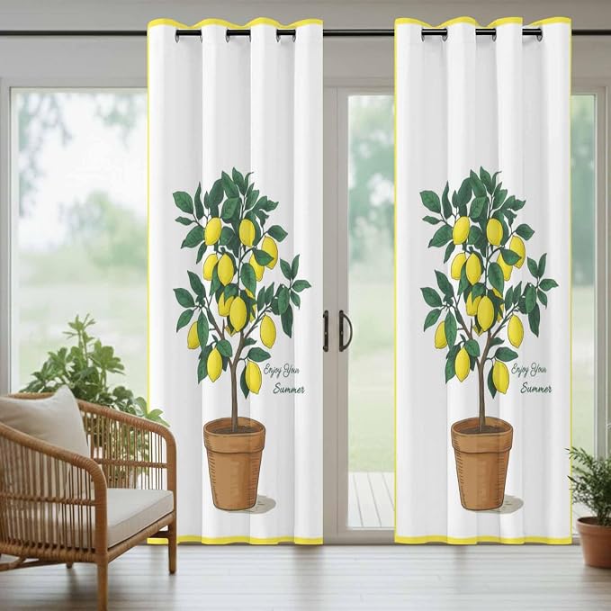 Lemons Outdoor Curtains for Patio Summer Fruit Lemon Tree Waterproof Outside