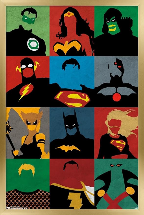 Trends International DC Comics - Justice League - Minimalist Wall Poster, 14.725" x 22.375", Gold Framed Version