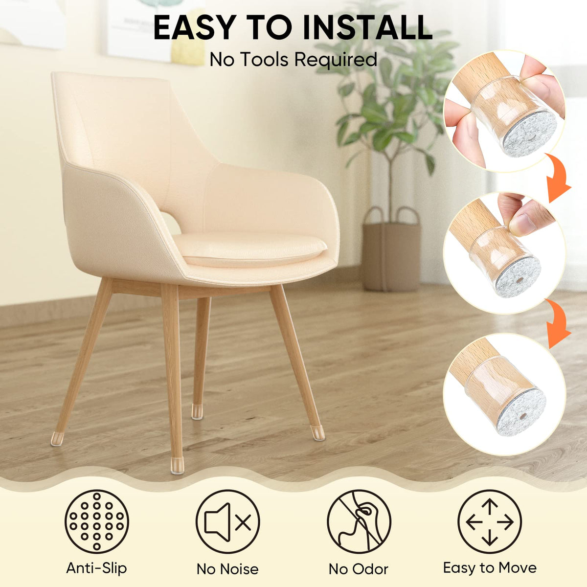 BALEINE Silicone Chair Leg Floor Protectors, Stool Leg Protectors Cap, Chair Leg Caps for Hardwood Floors (Clear-16pcs, Round S)