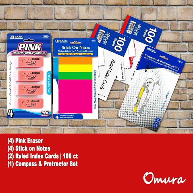 OMURA Learning | Primary Back-to-School Supply Box for All-in-One Student Essentials Set | Composition Book Ruler | Ideal School Supplies Gift | 70 Count (Middle/High School | Pallet)