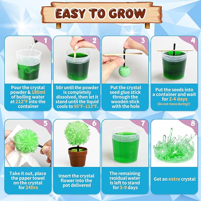 MOVINPE Crystal Flower Growing Kit for Kids – 12 Pack Valentine’s Day Classroom Gift Exchange, STEM Crystals Flower Science Kits with 6 Colors Crystal Powder & Seeds, Non-Candy School Gifts