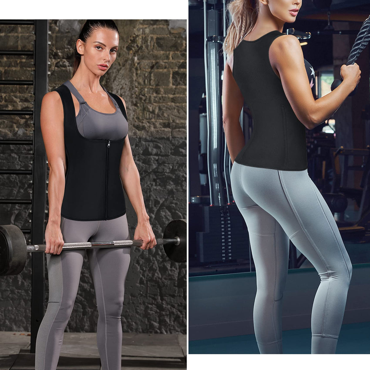 LANCS Sauna Suit for Women Sweat Waist Trainer Zipper Vest Cincher Body Shaper Corset Slimming Workout Tank Tops (Black, Large)