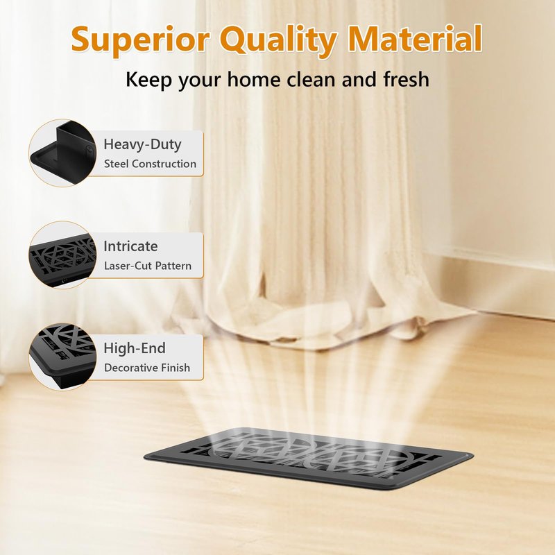 2 Pack Floor Vent Covers, Floor Register 4x10, Heavy Duty Walkable Steel Vent Cover, Adjustable Decorative Vent Covers for Home Floor Ceiling or Sidewall Vent, Rust-Proof Finish (Black)
