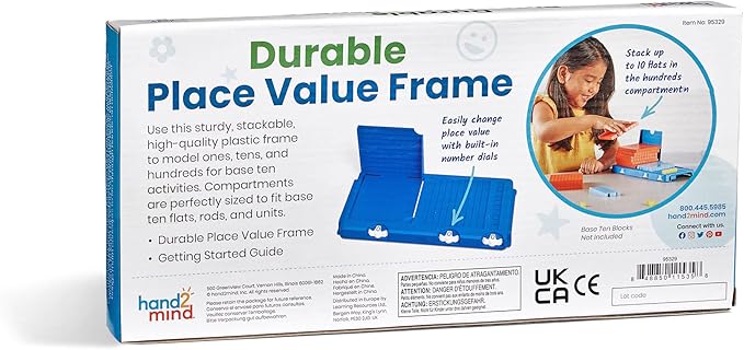 hand2mind Durable Place Value Frame, Base Ten Frames Place Value Blocks, Math Manipulatives Kindergarten, Base 10, Plastic Base Ten Blocks Frame, Math Classroom Supplies, Homeschool Curriculum