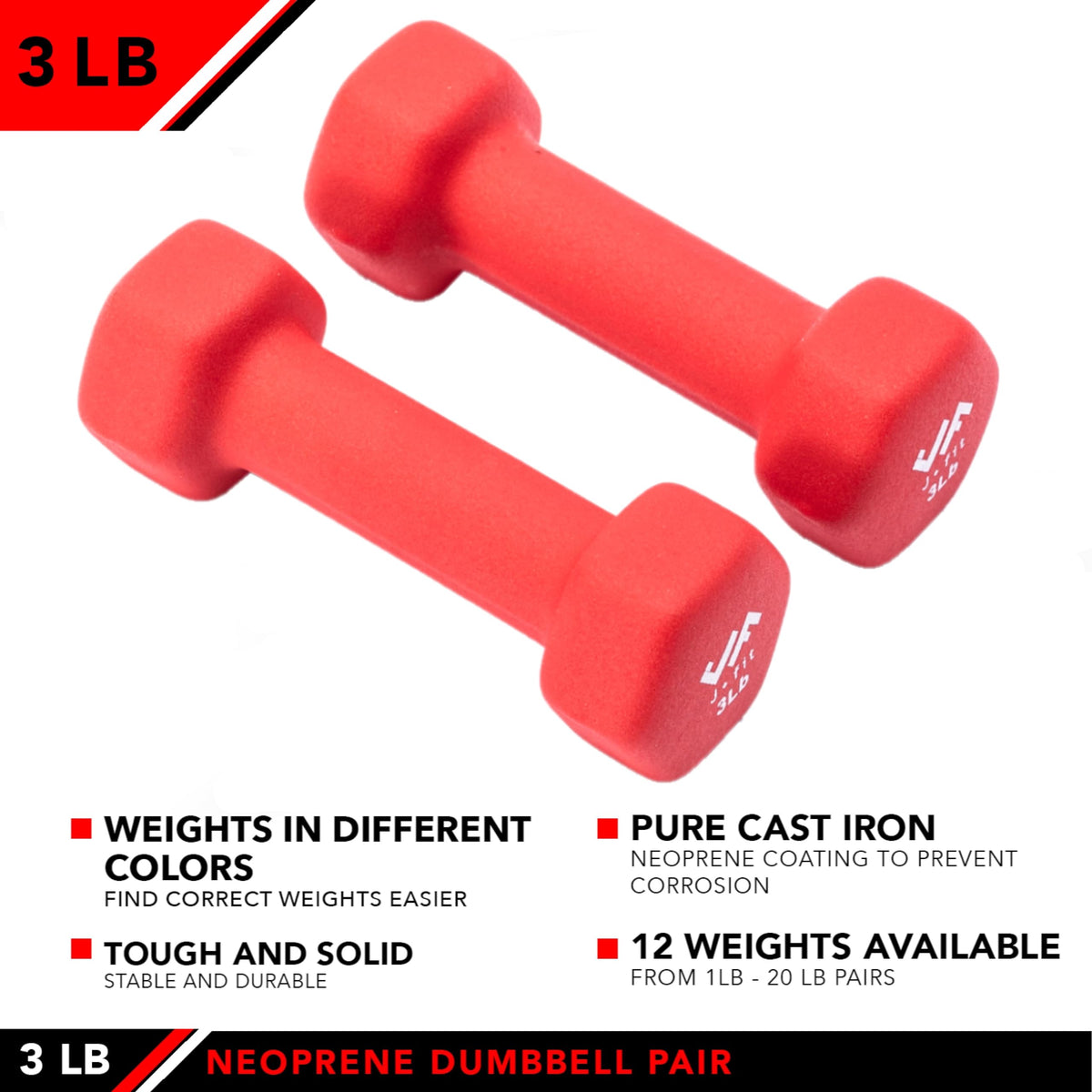 JFIT Neoprene Dumbbell (Set of 2), 3 LBS