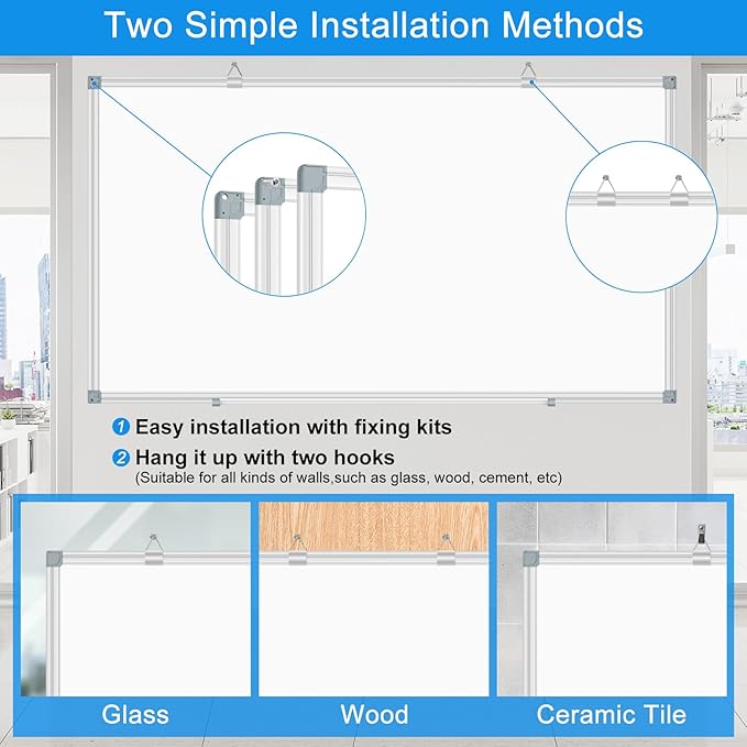 White Board Dry Erase Whiteboard for Wall 60" x 40" Aluminum Presentation Magnetic Whiteboards with Long Pen Tray, 12 Magnets, 3 Markers & 1 Eraser