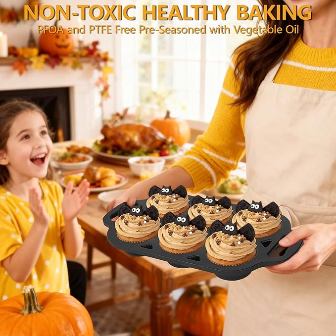 COSORM Pre-Seasoned Cast Iron Muffin Pan - 6-Cup Nonstick Cupcake Pan, 2 Piece Set