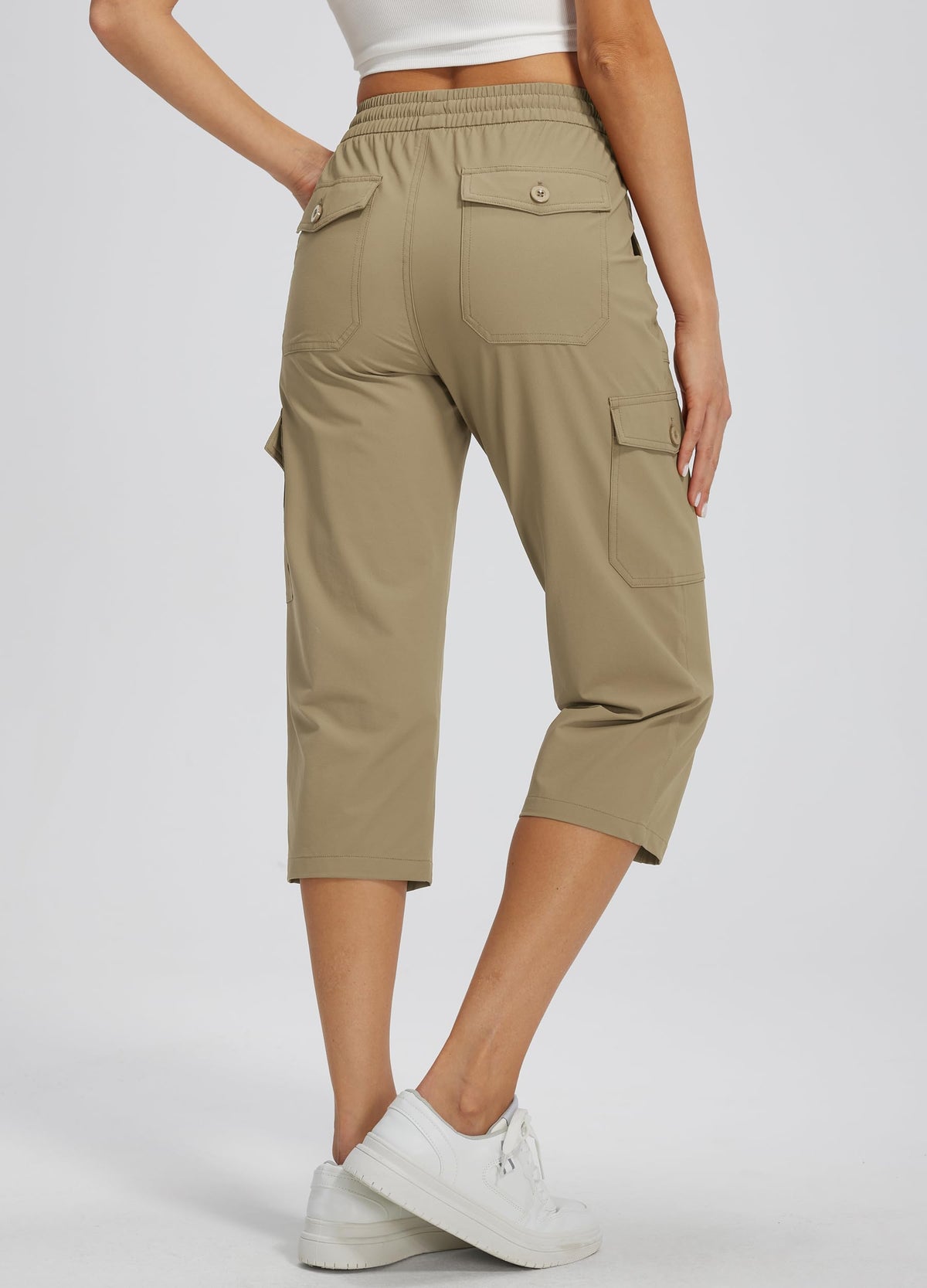 Libin Women's Capri Pants Cargo Capris Travel Hiking Casual Summer Cropped Pants Stretch Quick Dry Water Resistant, Dark Khaki XL