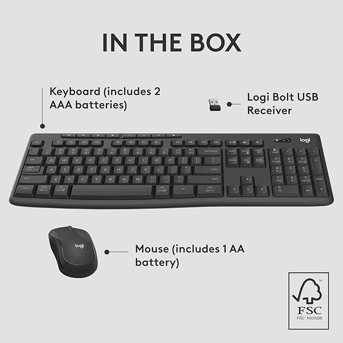 Logitech MK370 Combo for Business, Wireless Full-Size Keyboard and Wireless Mouse, Secure Logi Bolt USB Receiver, Bluetooth, Globally Certified Windows/Mac/Chrome, Linux - Graphite