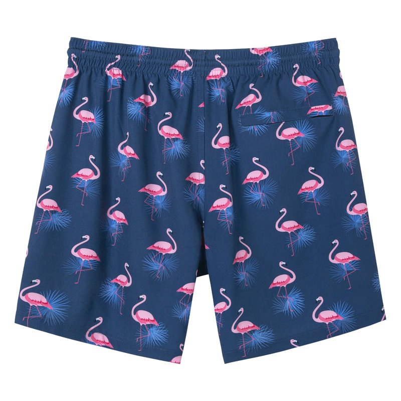 SURF CUZ Mens Swim Trunks with Compression Liner Quick Dry Swim Shorts 7" Swimming Trunks Stretch Zipper Pockets,Sunny Flamingos,S