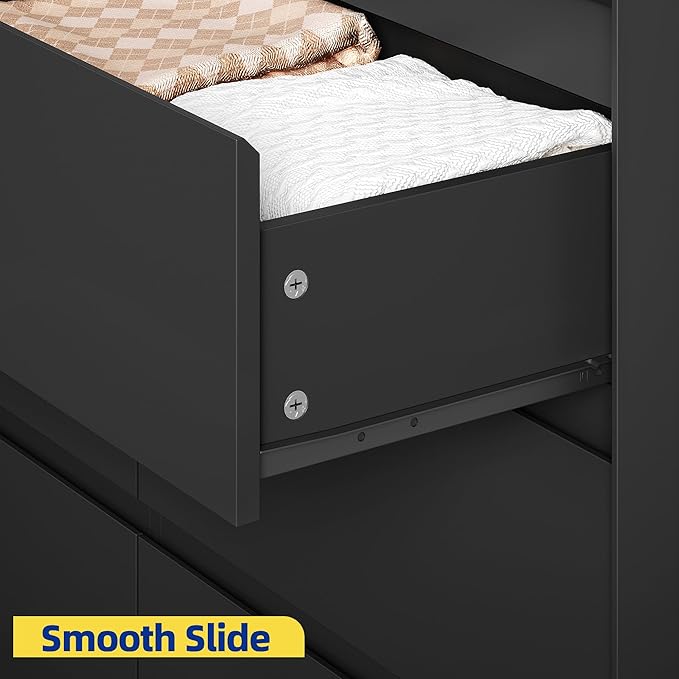 Black Dresser for Bedroom, 47" Wide Chest of Drawers, Simply Modern 6 Drawer Storage Organizer for Closet, Hallway, or Living Room