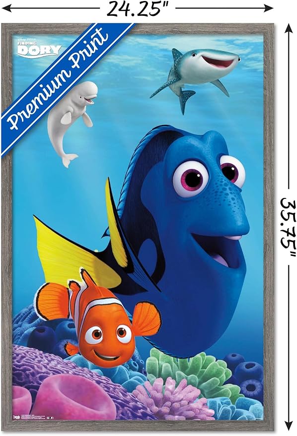 Trends International Disney Pixar Finding Dory - Dory Wall Poster, 22.375" x 34", Barnwood Framed Version