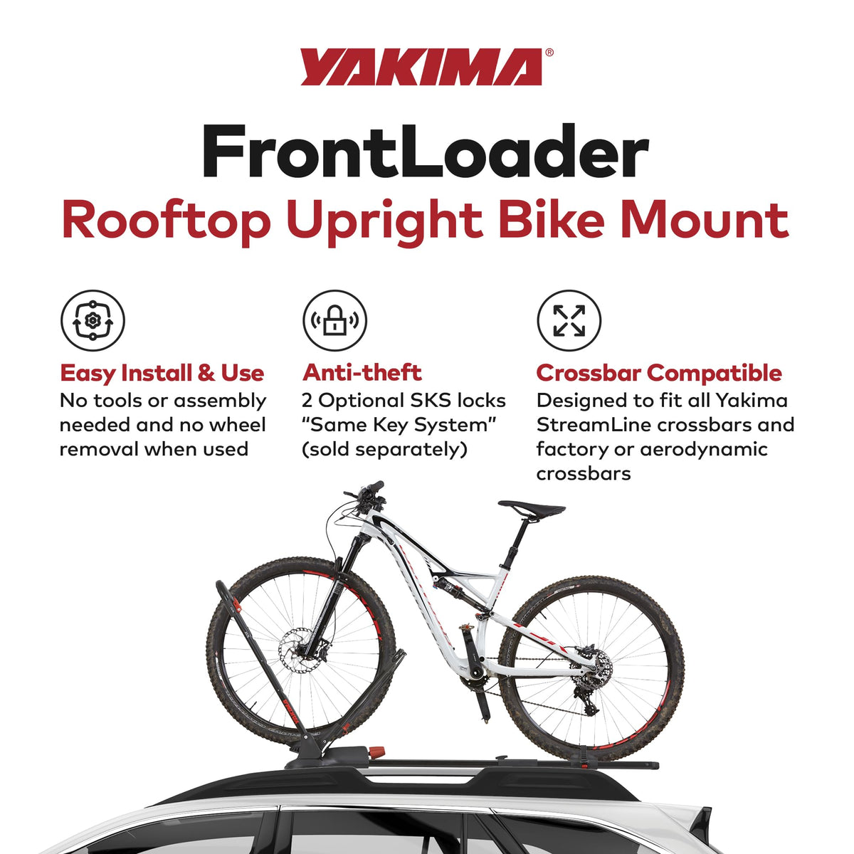 Yakima Rooftop Bike Rack Mount, Heavy-Duty Car & SUV Roof Carrier, FrontLoader, Black - Bicycle Storage Equipment and Accessories for Vehicles