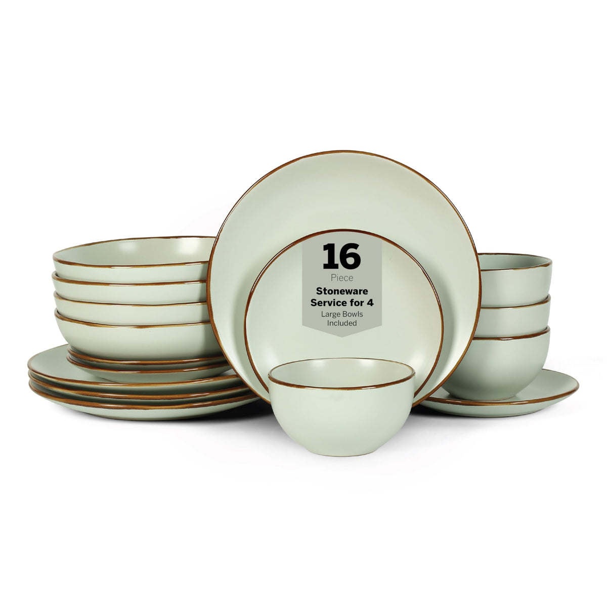 Stone Lain Brasa Stoneware 16 Piece Modern Dinnerware Set, Plates and Bowls, Service for 4, Black, Microwave & Dishwasher Safe