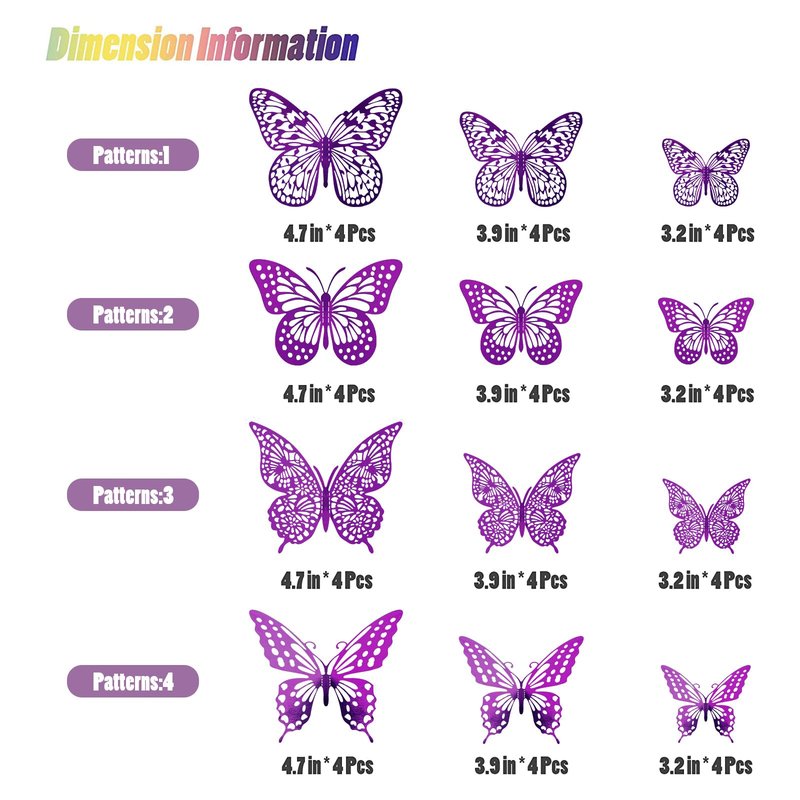 SAOROPEB 3D Butterfly Wall Decor - 48 Pcs, 4 Styles, 3 Sizes - Purple Butterfly Decorations for Birthday Parties, Removable Stickers