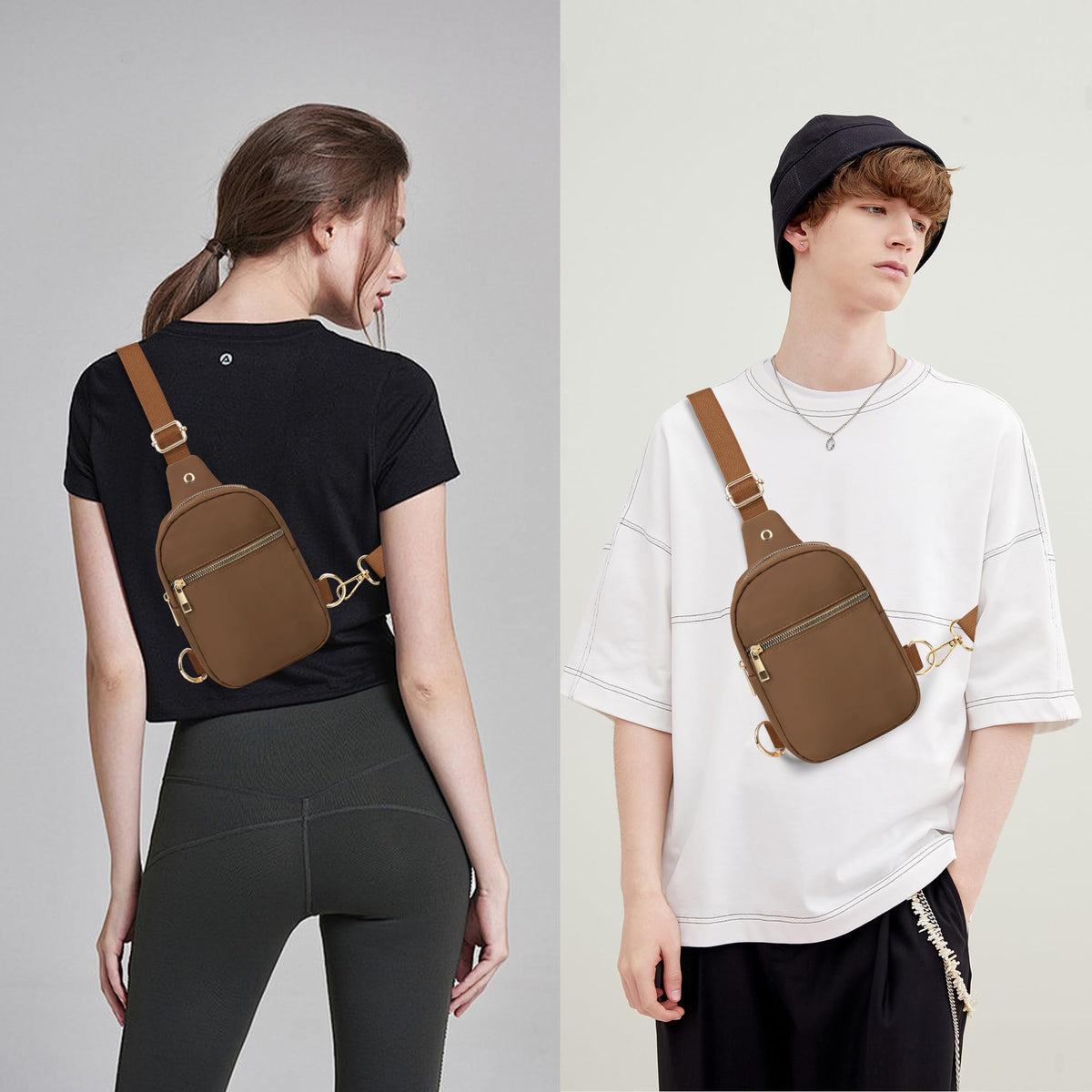 VOROLO Large Sling Bag, Crossbody Bag for Women and Men with Adjustable Strap - Trendy Brown