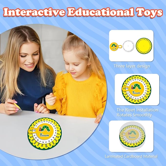 Caterpillar Learning Wheel Phonics Games Flash Cards Sight Word Games Spinners Wheel for Kids Spelling Games Toddler Learning Activities