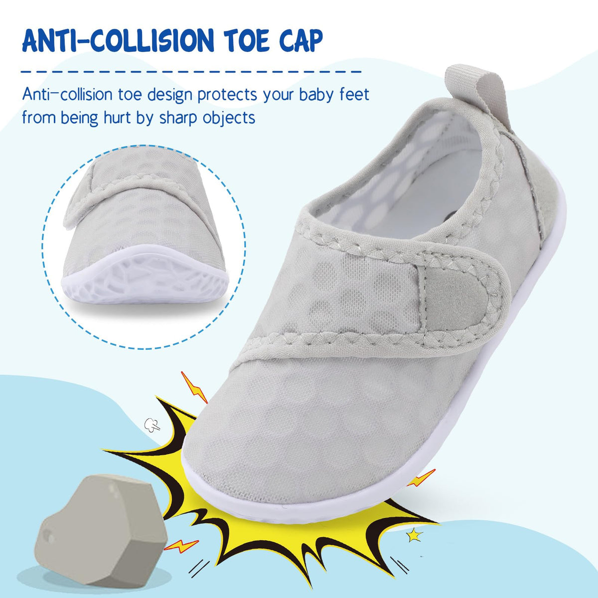 LeIsfIt Boys Girls Water Shoes Kids Aqua Socks Toddler Quick-Dry Swimming Shoes Non-Slip Summer Shoe for Beach Pool Surf, LightGrey, 8 Toddler