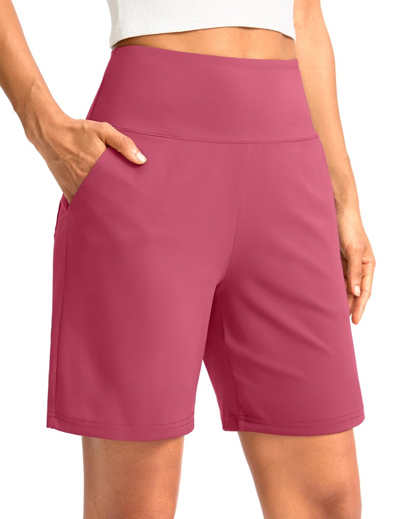 G Gradual Women's Bermuda Long Shorts with Pockets 7" High Waisted Knee Length Shorts for Women Walking Athletic Workout(Briar Rose-L7,S)