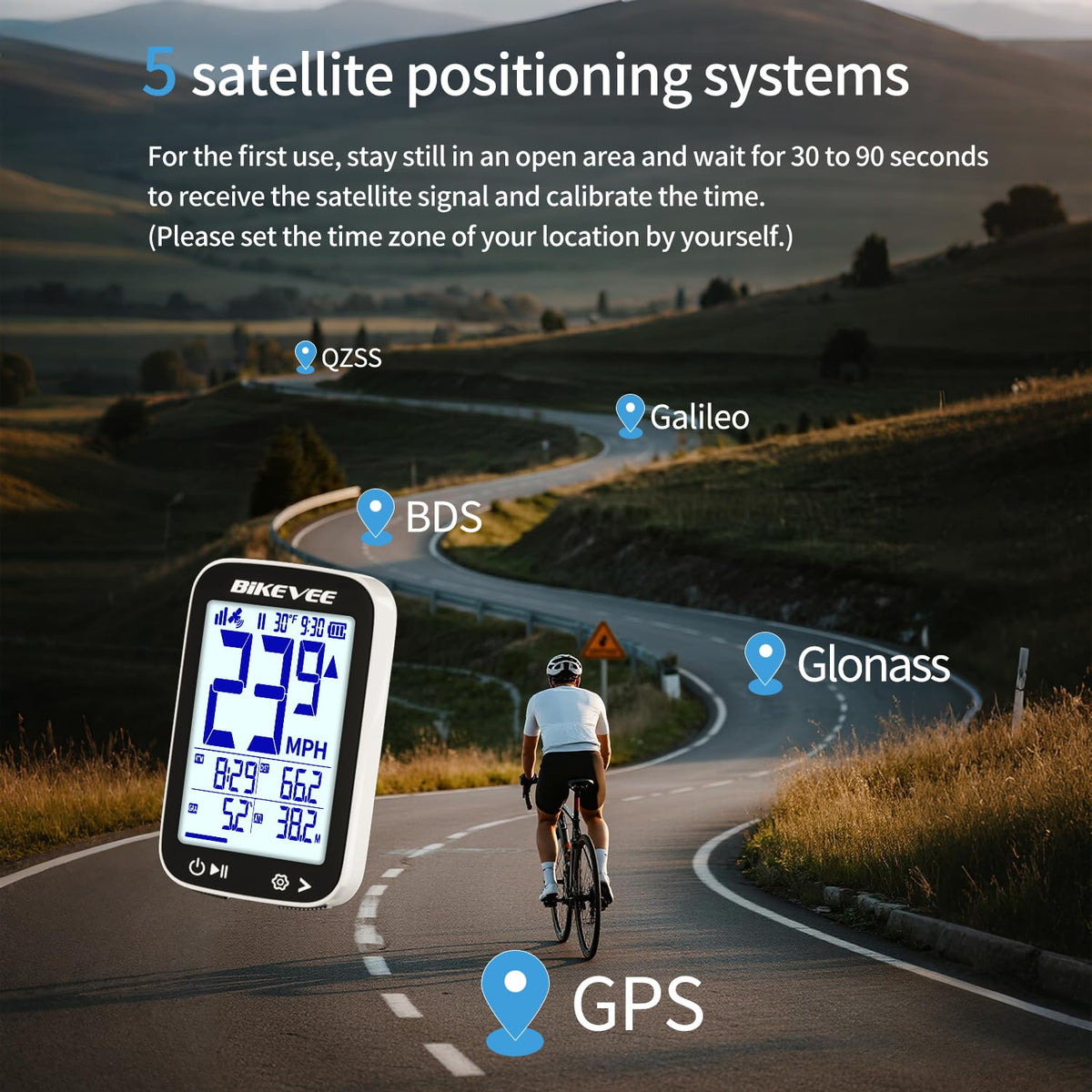 Bikevee GPS Bike Computer Wireless Cycling Computer with Auto Backlight, Bicycle Speedometer Odometer, Waterproof GPS Speed Tracker for Road Mountain Bikes - White