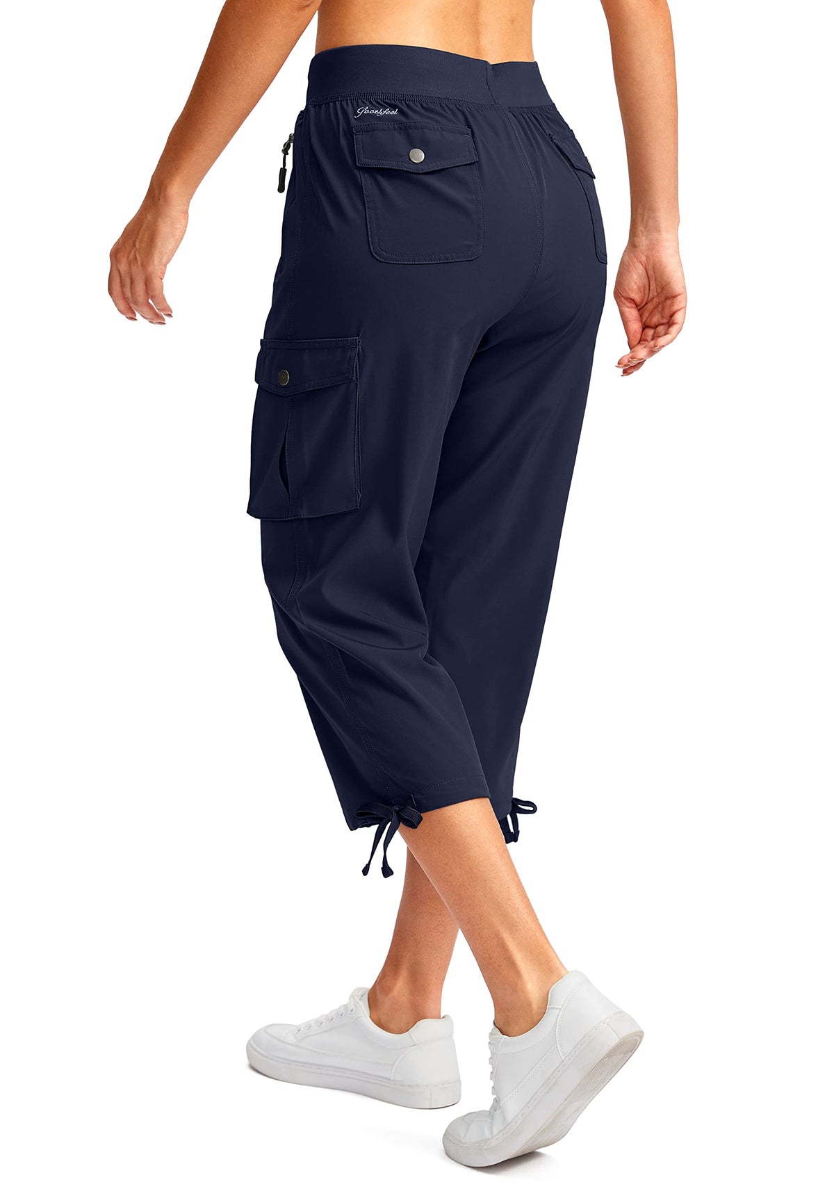 Soothfeel Women's Cargo Capris Pants with 6 Pockets Lightweight Quick Dry Travel Hiking Summer Pants for Women Casual (Navy, M)
