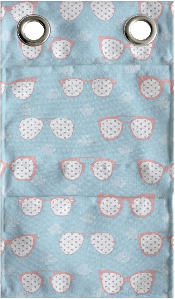Ambesonne Pastel Hanging Pocket Organizer, Eyeglasses on a Background of Mini-Clouds, Printed Polyester Storage Bag with Pockets, 9" x 16", Blue Blush