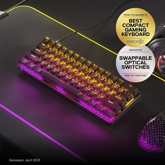 SteelSeries New Apex 9 Mini – HotSwap Optical Mini Keyboard – 60% Compact Design – Optical Switches – RGB Customization – Aluminum Alloy Frame – Double Shot PBT Keycap